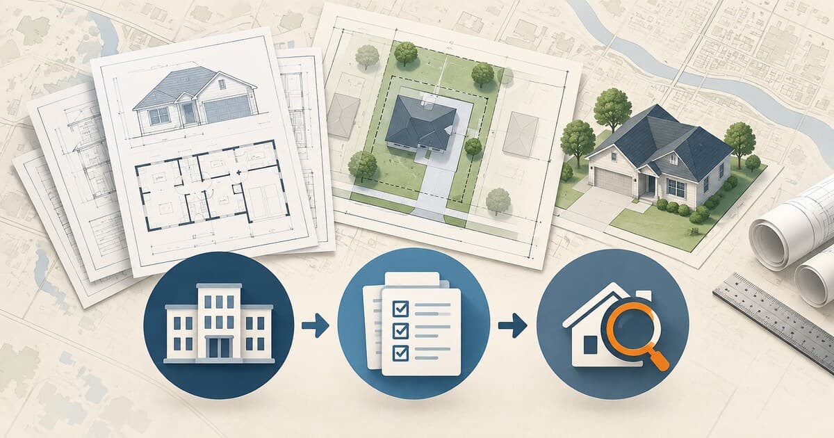 Aurora permit preparation workflow with city office, reviewed documents, parcel plan, and inspection check