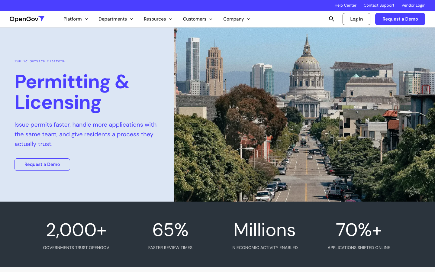 OpenGov Permitting & Licensing product page screenshot