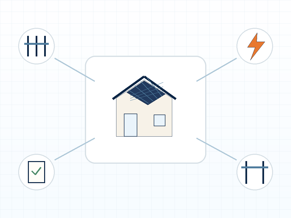 Rooftop solar project connected to structural, electrical, inspection, and utility review