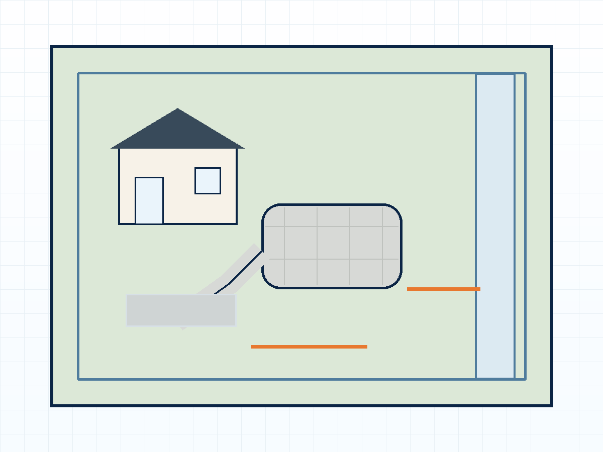 Concrete patio site plan showing setbacks, impervious coverage, easements, and drainage constraints